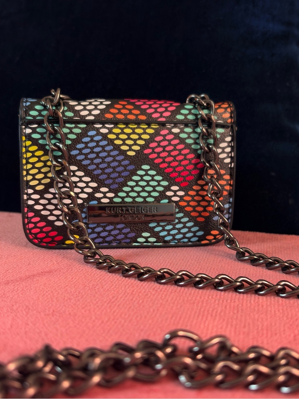 Kurt Geiger Rainbow Pattern Leather Crossbody with Snake Clasp - Picture 6 of 7